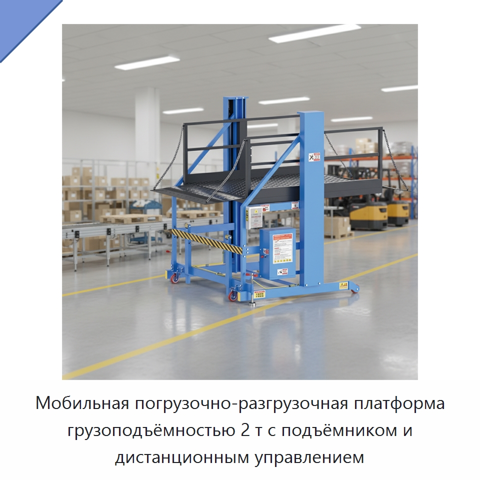 Мобильная погрузочно-разгрузочная платформа грузоподъёмностью 2 т с подъёмником и дистанционным управлением — Подъемные столы