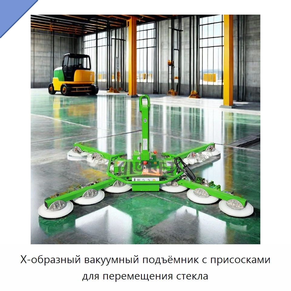 Х-образный вакуумный подъёмник с присосками для перемещения стекла — Вакуумные грузозахваты