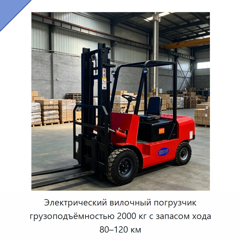 Электрический вилочный погрузчик грузоподъёмностью 2000 кг с запасом хода 80–120 км — Специальная строительная техника