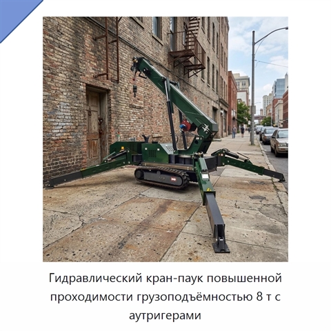 Гидравлический кран-паук повышенной проходимости грузоподъёмностью 8 т с аутригерами