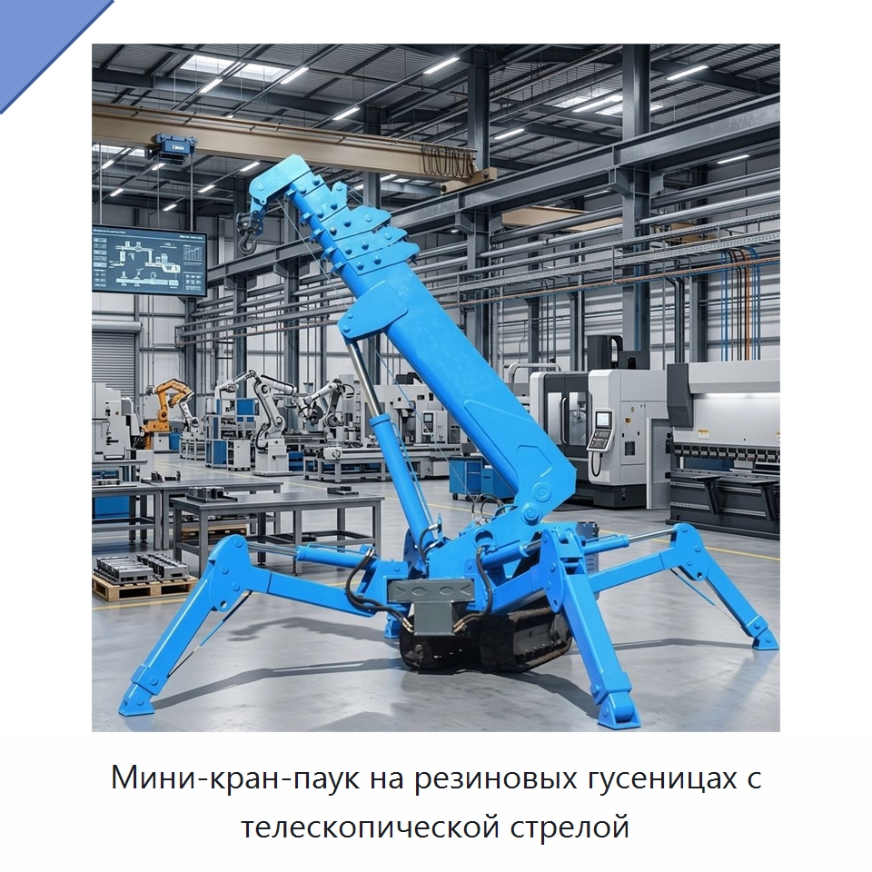 Мини-кран-паук на резиновых гусеницах с телескопической стрелой — Краны