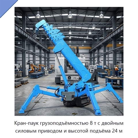 Кран-паук грузоподъёмностью 8 т с двойным силовым приводом и высотой подъёма 24 м