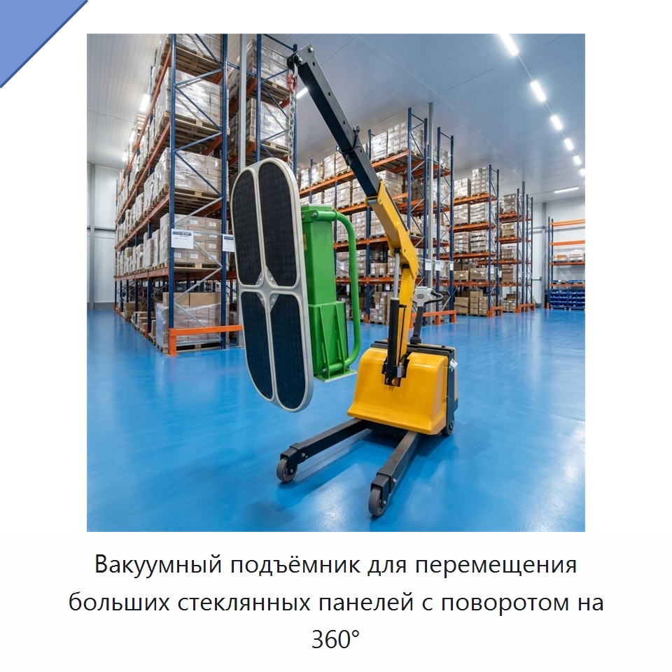 Вакуумный подъёмник для перемещения больших стеклянных панелей с поворотом на 360° — Вакуумные грузозахваты