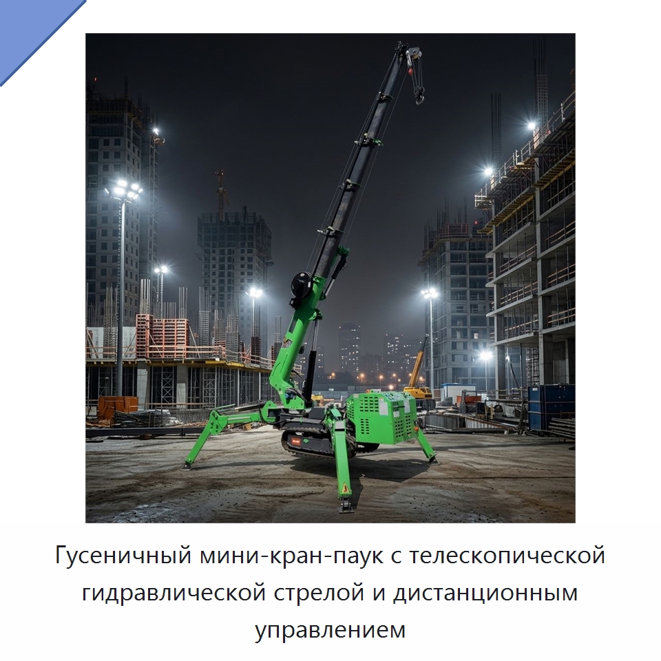 Гусеничный мини-кран-паук с телескопической гидравлической стрелой и дистанционным управлением — Краны