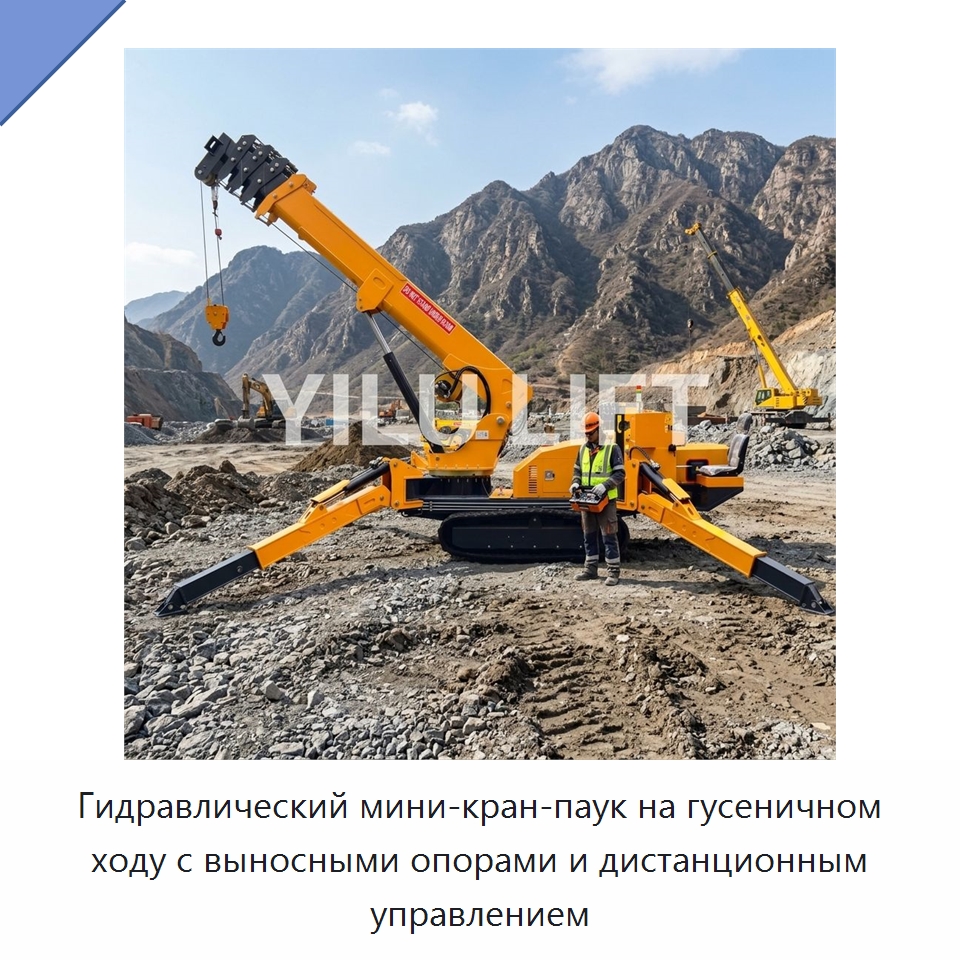 Гидравлический мини-кран-паук на гусеничном ходу с выносными опорами и дистанционным управлением — Краны