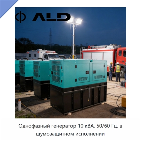 Однофазный генератор 10 кВА, 50/60 Гц, в шумозащитном исполнении