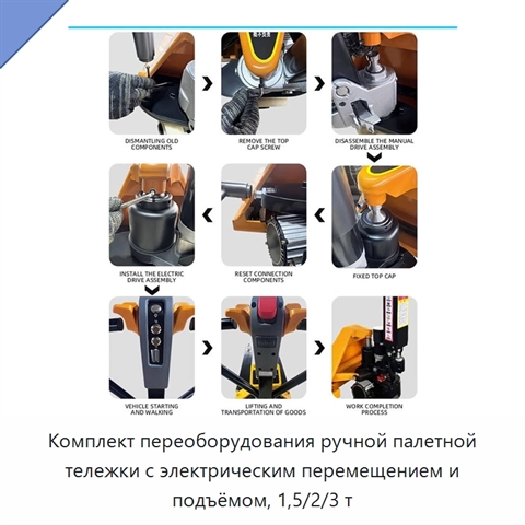 Комплект переоборудования ручной палетной тележки с электрическим перемещением и подъёмом, 1,5/2/3 т