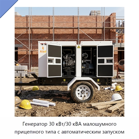 Генератор 30 кВт/30 кВА малошумного прицепного типа с автоматическим запуском