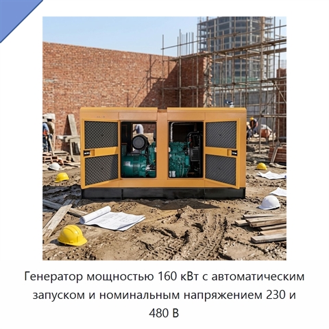 Генератор мощностью 160 кВт с автоматическим запуском и номинальным напряжением 230 и 480 В