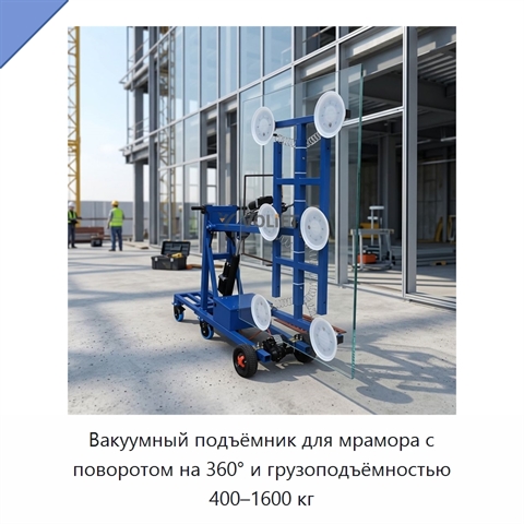 Вакуумный подъёмник для мрамора с поворотом на 360° и грузоподъёмностью 400–1600 кг