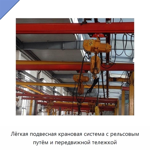 Лёгкая подвесная крановая система с рельсовым путём и передвижной тележкой