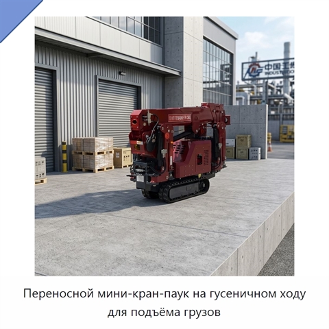 Переносной мини-кран-паук на гусеничном ходу для подъёма грузов