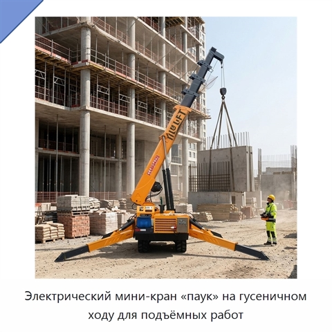 Электрический мини-кран «паук» на гусеничном ходу для подъёмных работ