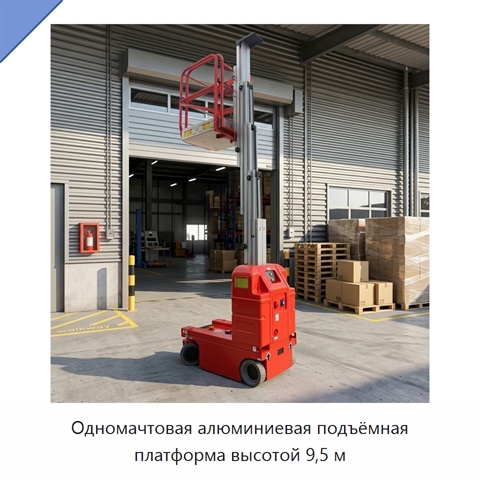 Одномачтовая алюминиевая подъёмная платформа высотой 9,5 м
