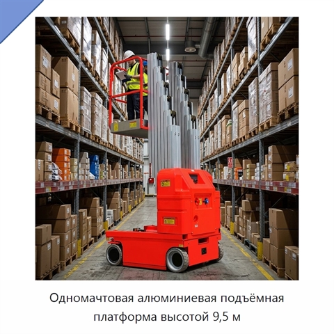 Одномачтовая алюминиевая подъёмная платформа высотой 9,5 м