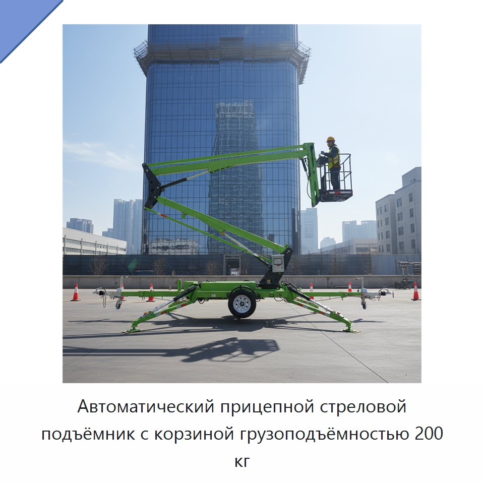 Автоматический прицепной стреловой подъёмник с корзиной грузоподъёмностью 200 кг — Подъемные столы