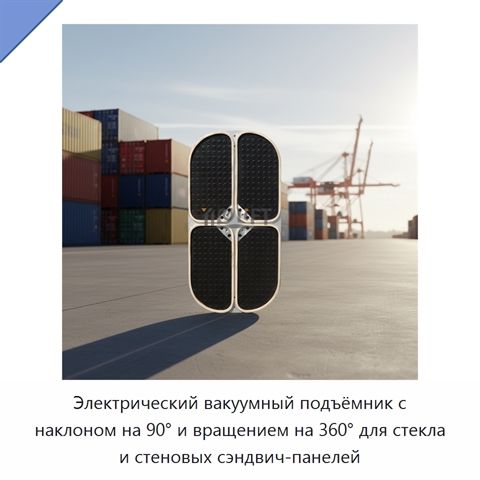 Электрический вакуумный подъёмник с наклоном на 90° и вращением на 360° для стекла и стеновых сэндвич-панелей