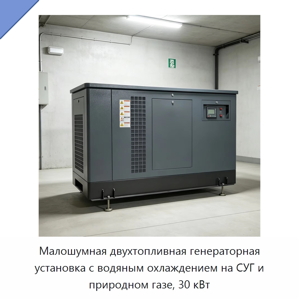 Малошумная двухтопливная генераторная установка с водяным охлаждением на СУГ и природном газе, 30 кВт — Дизельные генераторы