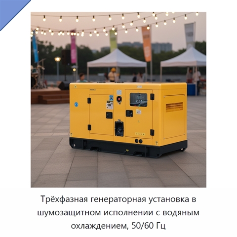 Трёхфазная генераторная установка в шумозащитном исполнении с водяным охлаждением, 50/60 Гц