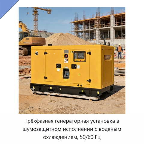 Трёхфазная генераторная установка в шумозащитном исполнении с водяным охлаждением, 50/60 Гц