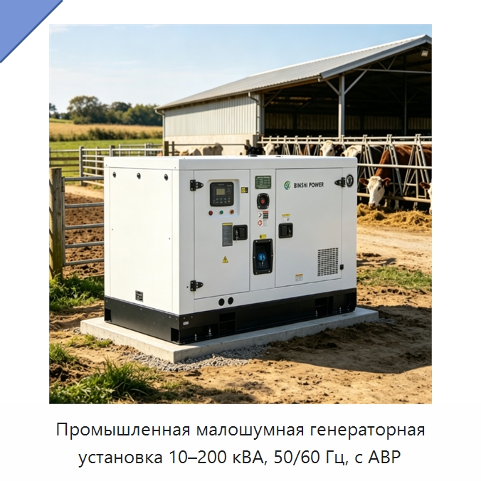 Промышленная малошумная генераторная установка 10–200 кВА, 50/60 Гц, с АВР — Дизельные генераторы