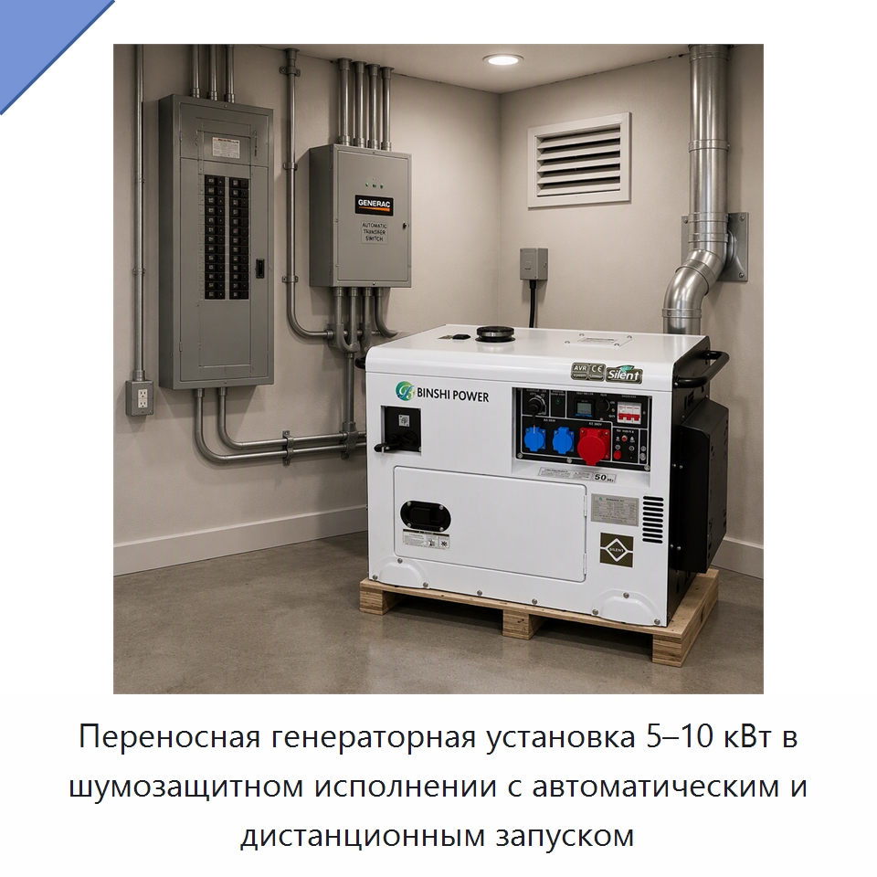 Переносная генераторная установка 5–10 кВт в шумозащитном исполнении с автоматическим и дистанционным запуском — Дизельные генераторы