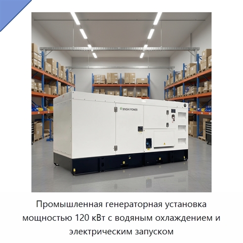 Промышленная генераторная установка мощностью 120 кВт с водяным охлаждением и электрическим запуском