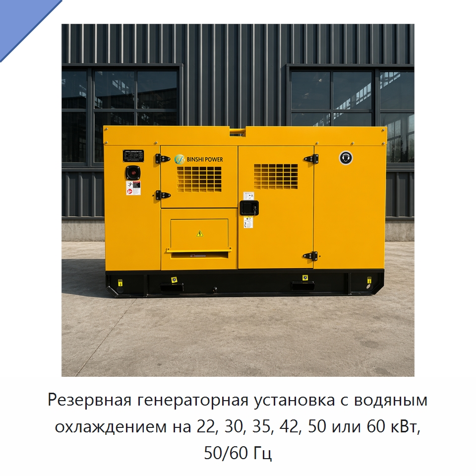 Резервная генераторная установка с водяным охлаждением на 22, 30, 35, 42, 50 или 60 кВт, 50/60 Гц — Дизельные генераторы
