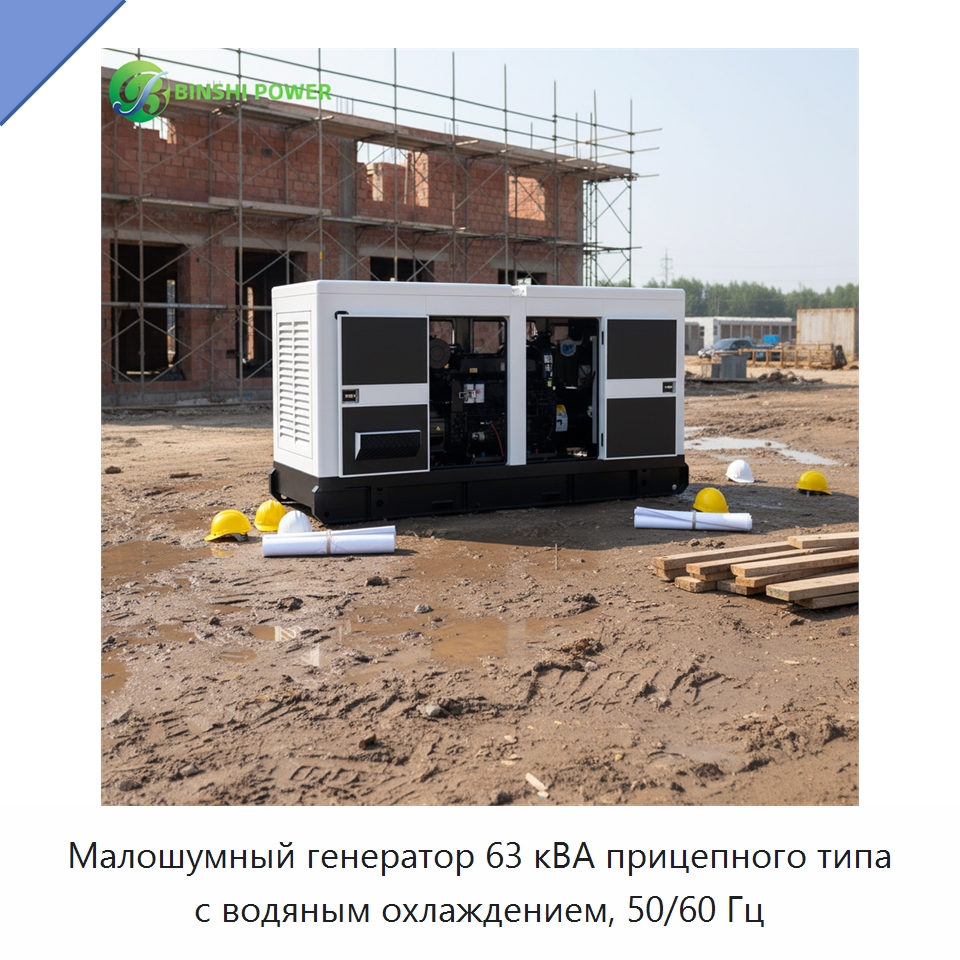 Малошумный генератор 63 кВА прицепного типа с водяным охлаждением, 50/60 Гц — Дизельные генераторы
