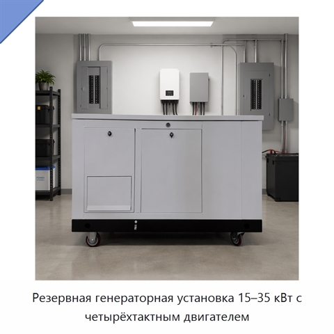 Резервная генераторная установка 15–35 кВт с четырёхтактным двигателем