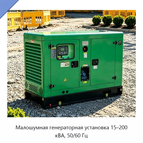 Малошумная генераторная установка 15–200 кВА, 50/60 Гц