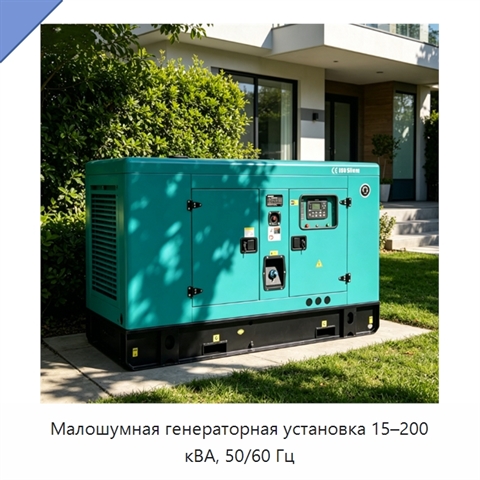 Малошумная генераторная установка 15–200 кВА, 50/60 Гц