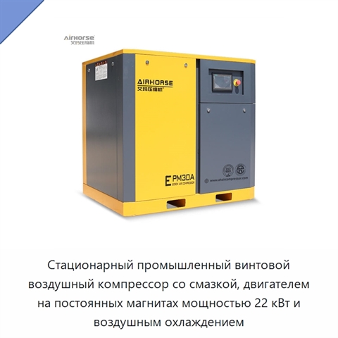 Стационарный промышленный винтовой воздушный компрессор со смазкой, двигателем на постоянных магнитах мощностью 22 кВт и воздушным охлаждением
