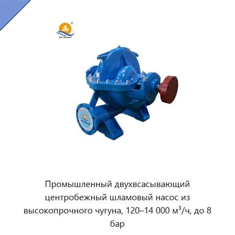 Промышленный двухвсасывающий центробежный шламовый насос из высокопрочного чугуна, 120–14 000 м³/ч, до 8 бар