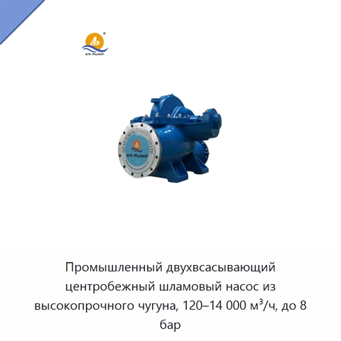 Промышленный двухвсасывающий центробежный шламовый насос из высокопрочного чугуна, 120–14 000 м³/ч, до 8 бар
