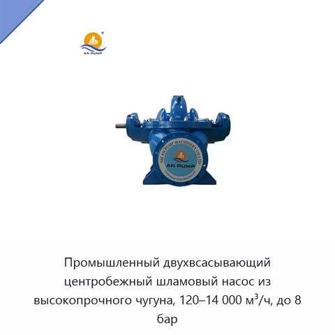 Промышленный двухвсасывающий центробежный шламовый насос из высокопрочного чугуна, 120–14 000 м³/ч, до 8 бар