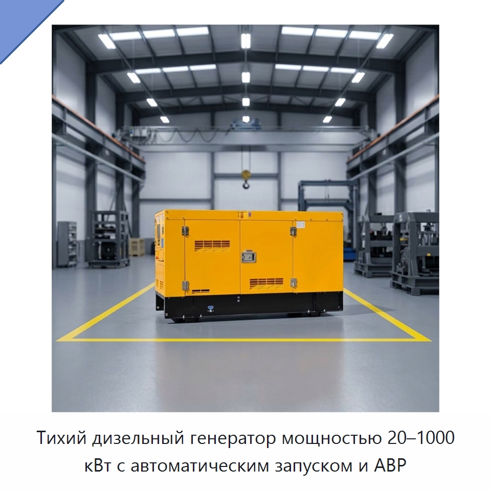 Тихий дизельный генератор мощностью 20–1000 кВт с автоматическим запуском и АВР — Дизельные генераторы