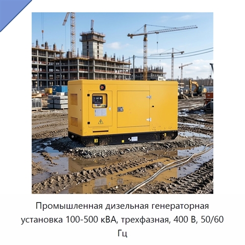 Промышленная дизельная генераторная установка 100-500 кВА, трехфазная, 400 В, 50/60 Гц