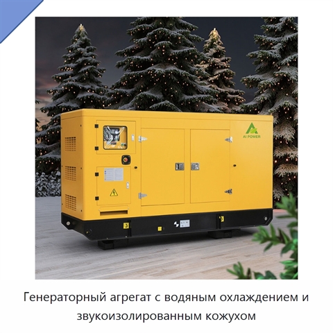 Генераторный агрегат с водяным охлаждением и звукоизолированным кожухом