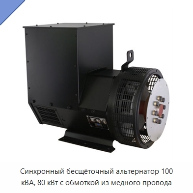 Синхронный бесщёточный альтернатор 100 кВА, 80 кВт с обмоткой из медного провода