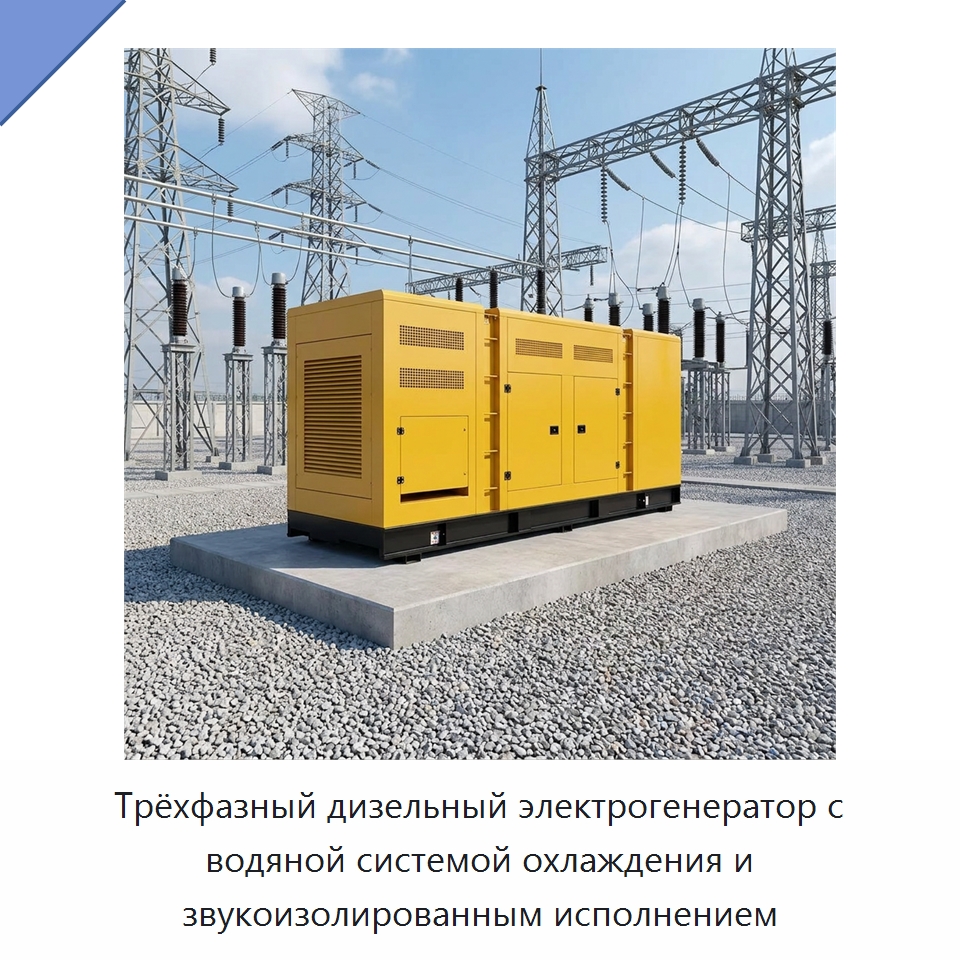Трёхфазный дизельный электрогенератор с водяной системой охлаждения и звукоизолированным исполнением — Дизельные генераторы