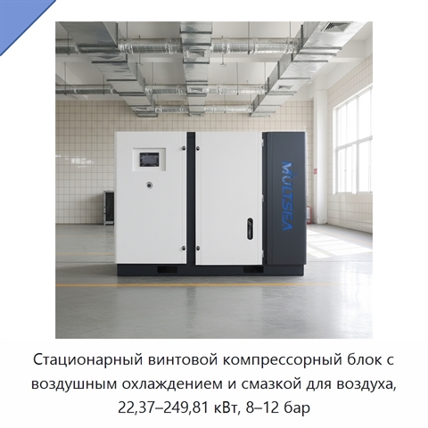 Стационарный винтовой компрессорный блок с воздушным охлаждением и смазкой для воздуха, 22,37–249,81 кВт, 8–12 бар