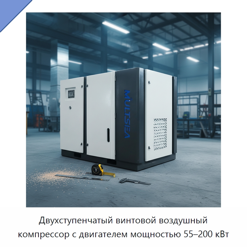 Двухступенчатый винтовой воздушный компрессор с двигателем мощностью 55–200 кВт — Промышленные компрессоры