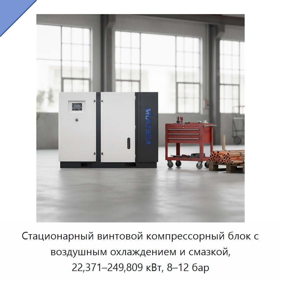 Стационарный винтовой компрессорный блок с воздушным охлаждением и смазкой, 22,371–249,809 кВт, 8–12 бар — Промышленные компрессоры