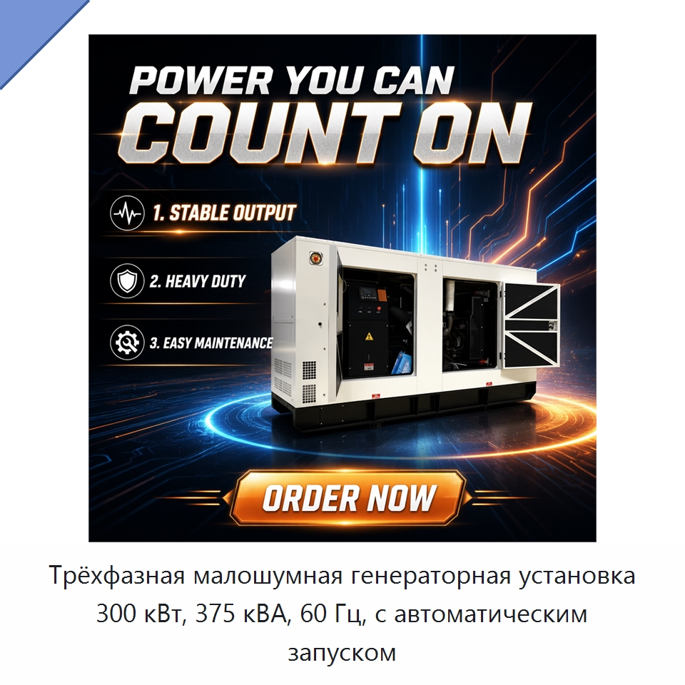 Трёхфазная малошумная генераторная установка 300 кВт, 375 кВА, 60 Гц, с автоматическим запуском — Дизельные генераторы