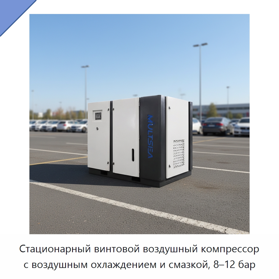 Стационарный винтовой воздушный компрессор с воздушным охлаждением и смазкой, 8–12 бар — Промышленные компрессоры