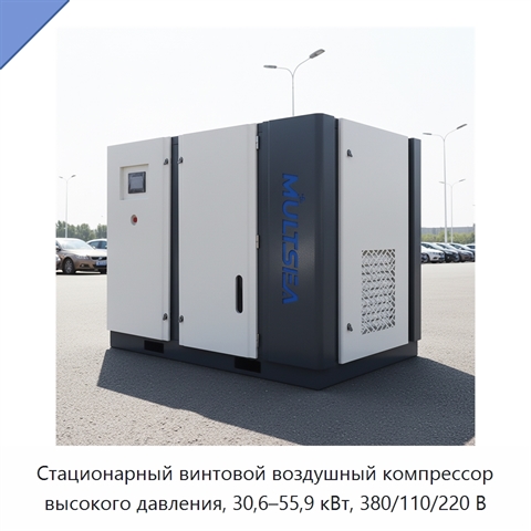 Стационарный винтовой воздушный компрессор высокого давления, 30,6–55,9 кВт, 380/110/220 В