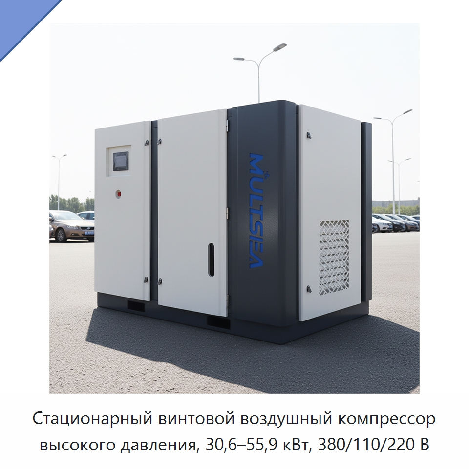 Стационарный винтовой воздушный компрессор высокого давления, 30,6–55,9 кВт, 380/110/220 В — Промышленные компрессоры