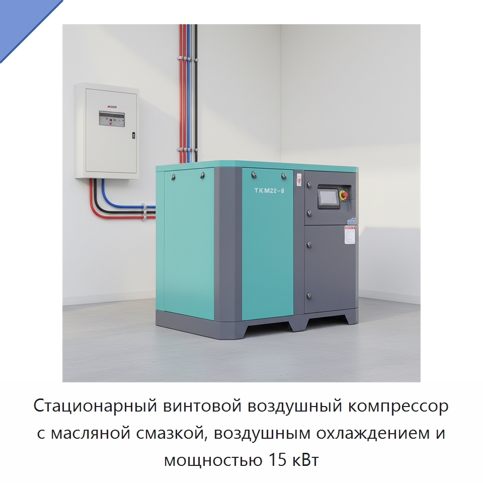 Стационарный винтовой воздушный компрессор с масляной смазкой, воздушным охлаждением и мощностью 15 кВт — Промышленные компрессоры