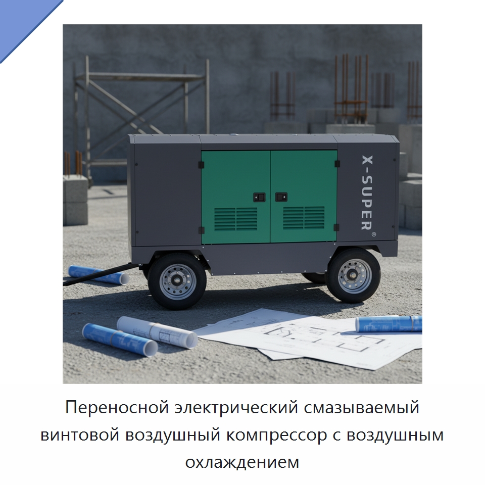Переносной электрический смазываемый винтовой воздушный компрессор с воздушным охлаждением — Промышленные компрессоры